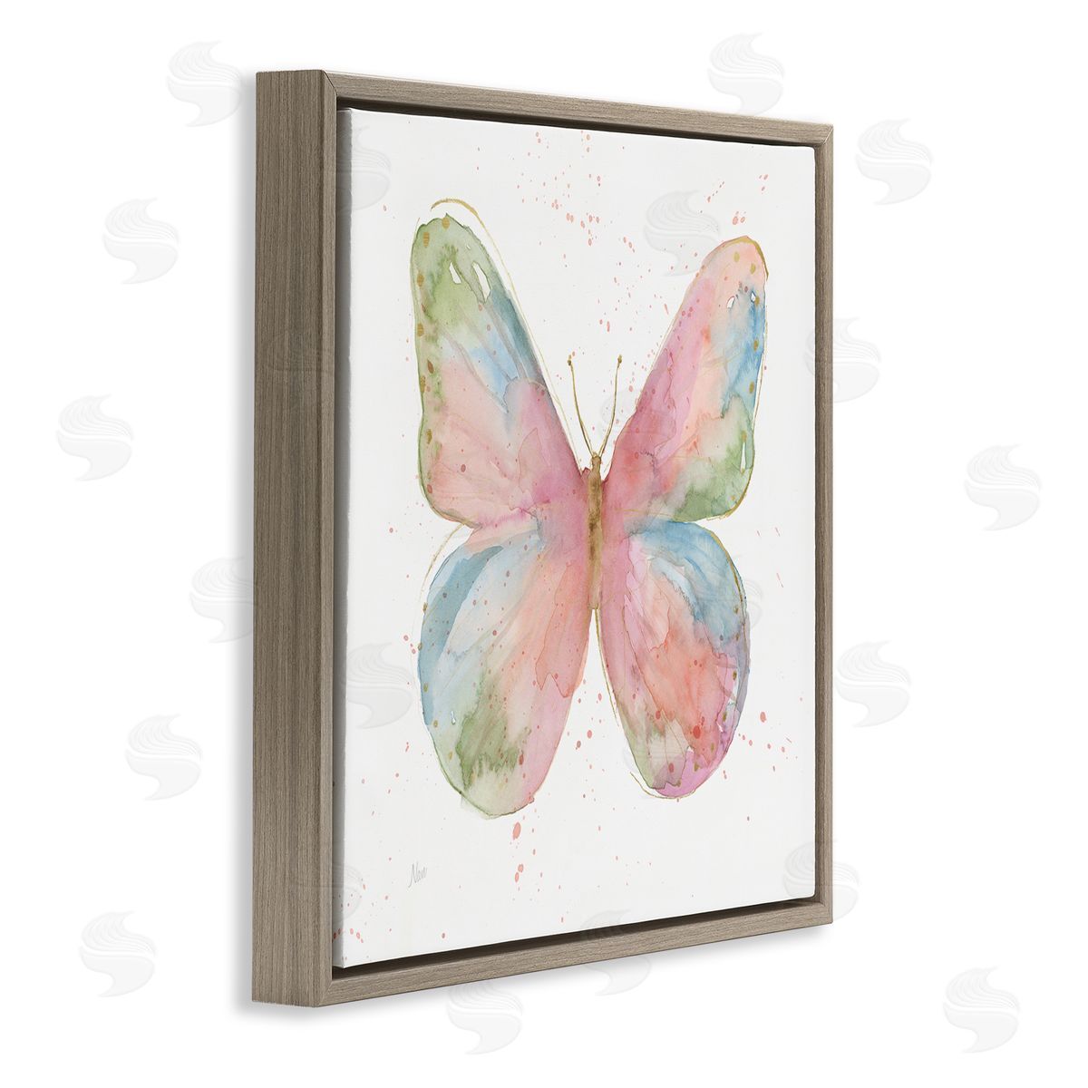 Nan Children's Spring Butterfly Abstract Watercolor Pattern Wings Brown Floating Frame Canvas Wall Art Print