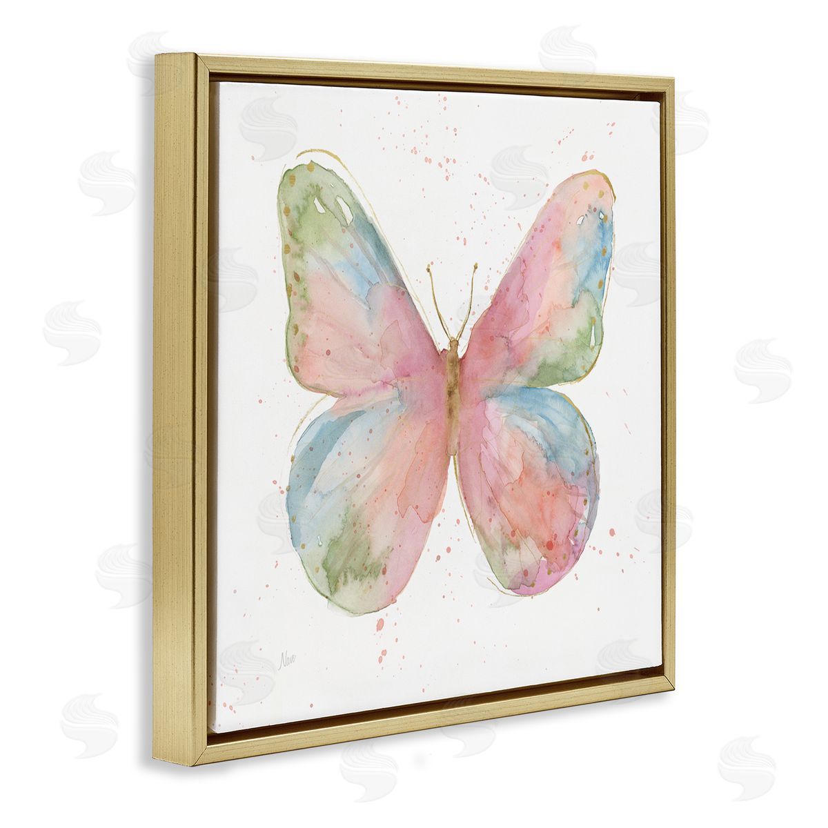 Nan Children's Spring Butterfly Abstract Watercolor Pattern Wings Gold Floating Frame Canvas Wall Art Print