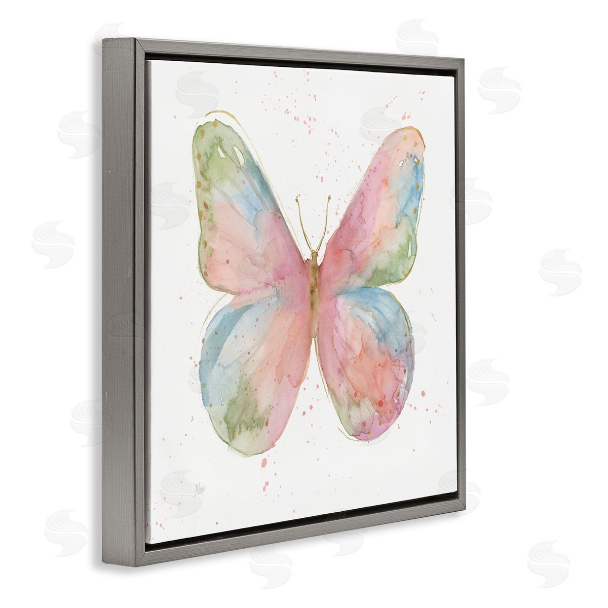 Nan Children's Spring Butterfly Abstract Watercolor Pattern Wings Gray Floating Frame Canvas Wall Art Print