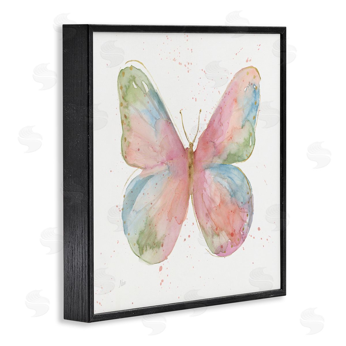 Nan Children's Spring Butterfly Abstract Watercolor Pattern Wings Black Framed Glicee Wall Art Print