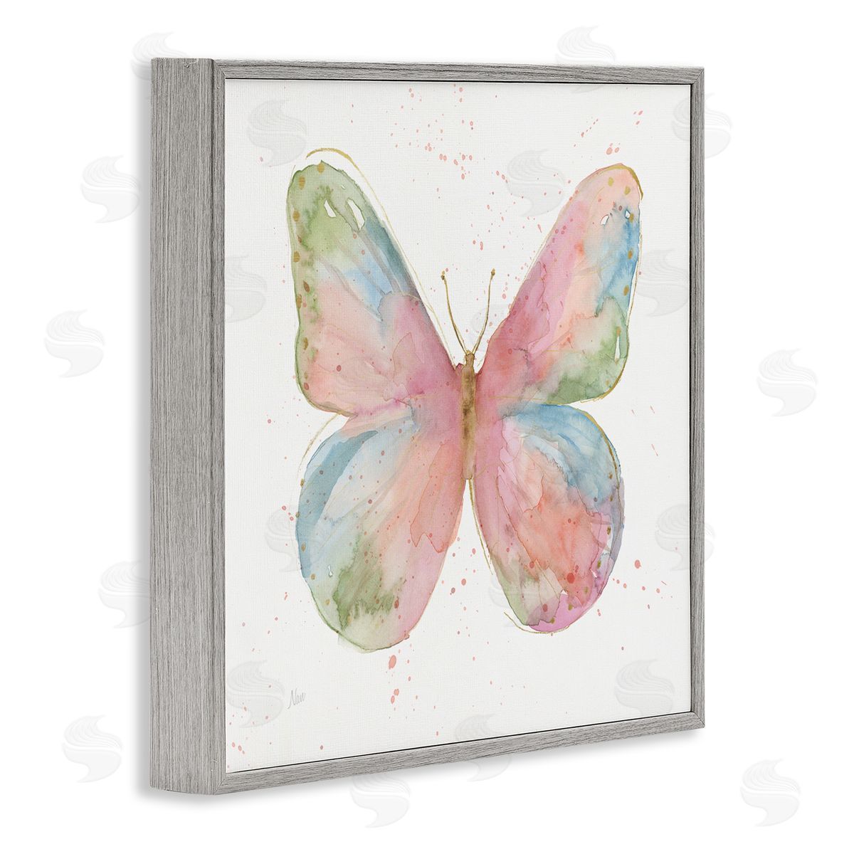 Nan Children's Spring Butterfly Abstract Watercolor Pattern Wings Gray Framed Glicee Wall Art Print