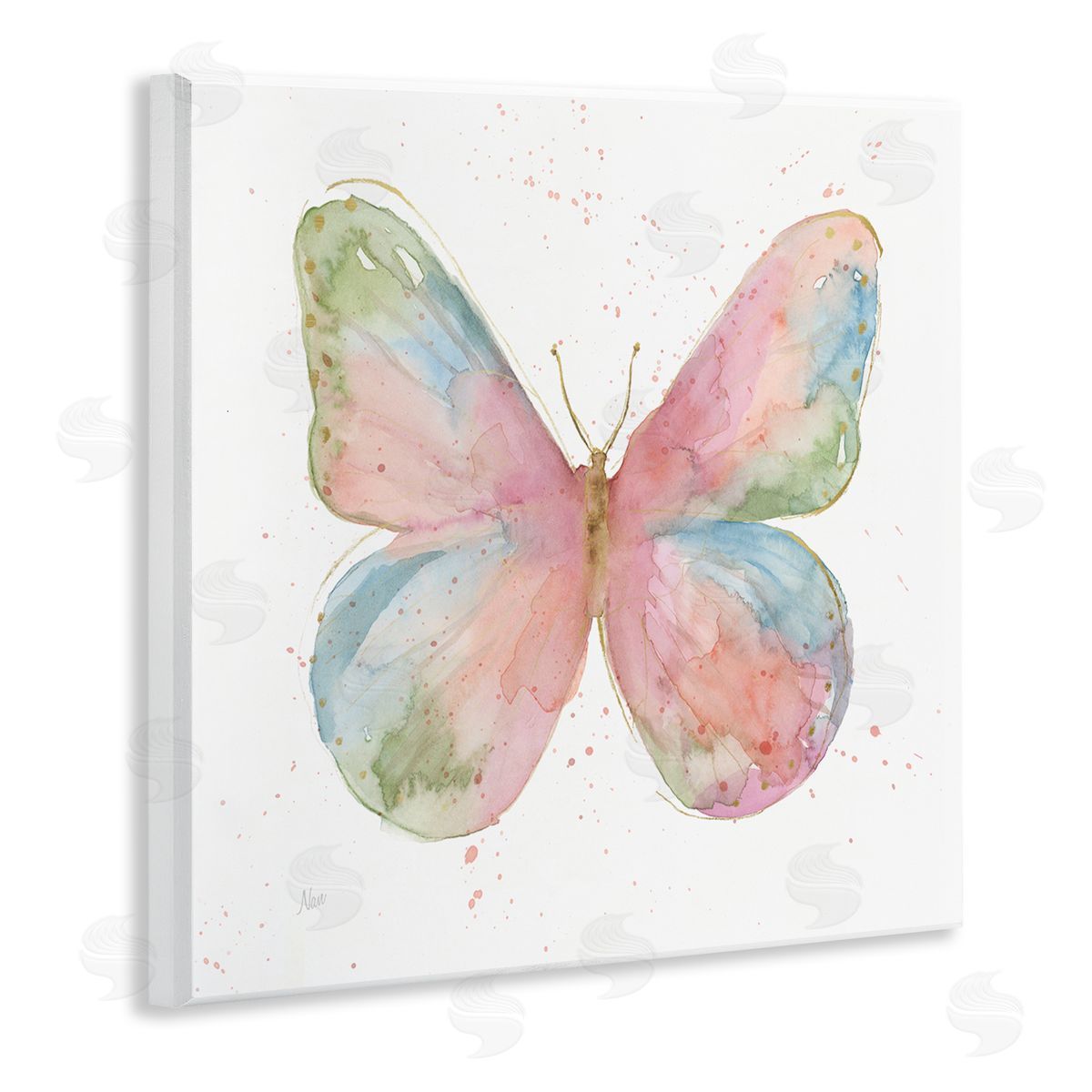 Nan Children's Spring Butterfly Abstract Watercolor Pattern Wings Wooden Wall Plaque Art Print
