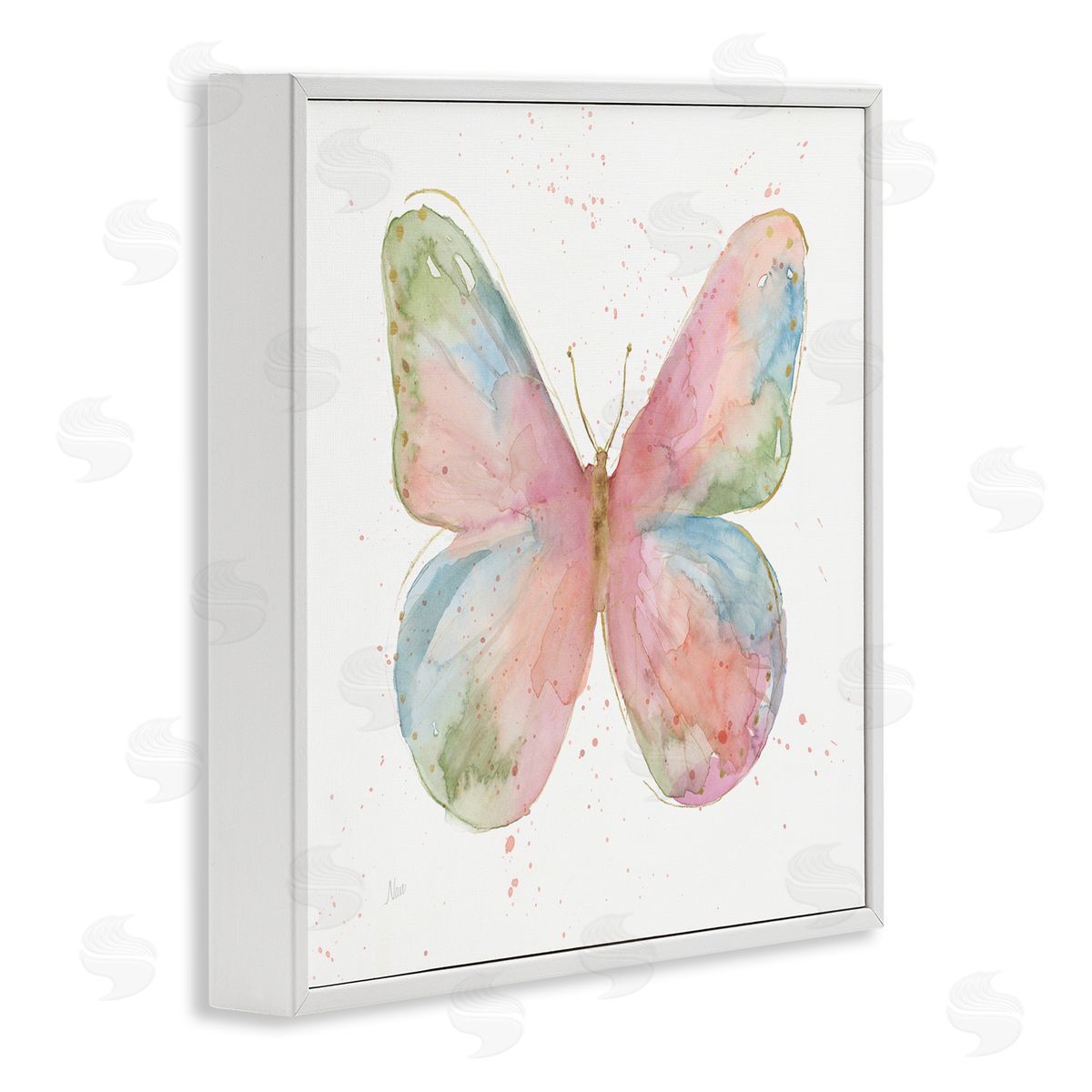 Nan Children's Spring Butterfly Abstract Watercolor Pattern Wings White Framed Glicee Wall Art Print