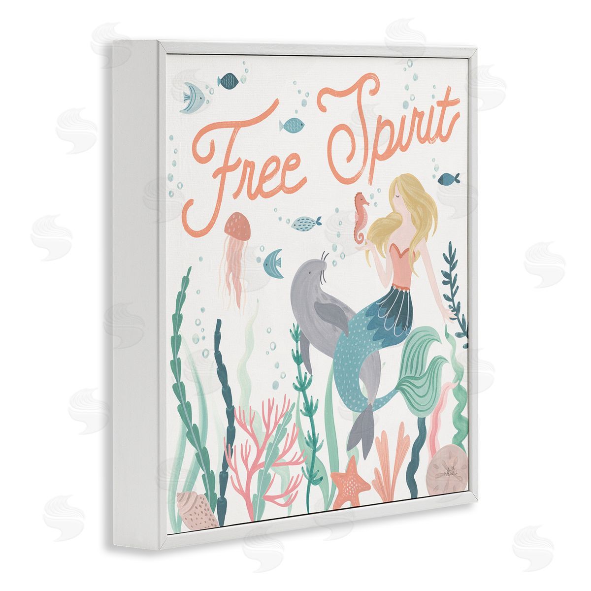 Laura Marshall Free Spirit Phrase Children's Underwater Mermaid Animals White Framed Glicee Wall Art Print