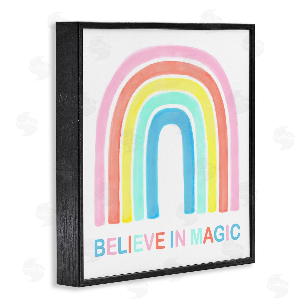 Reesa Qualia Believe In Magic Phrase Children's Vibrant Pastel Rainbow Black Framed Glicee Wall Art Print