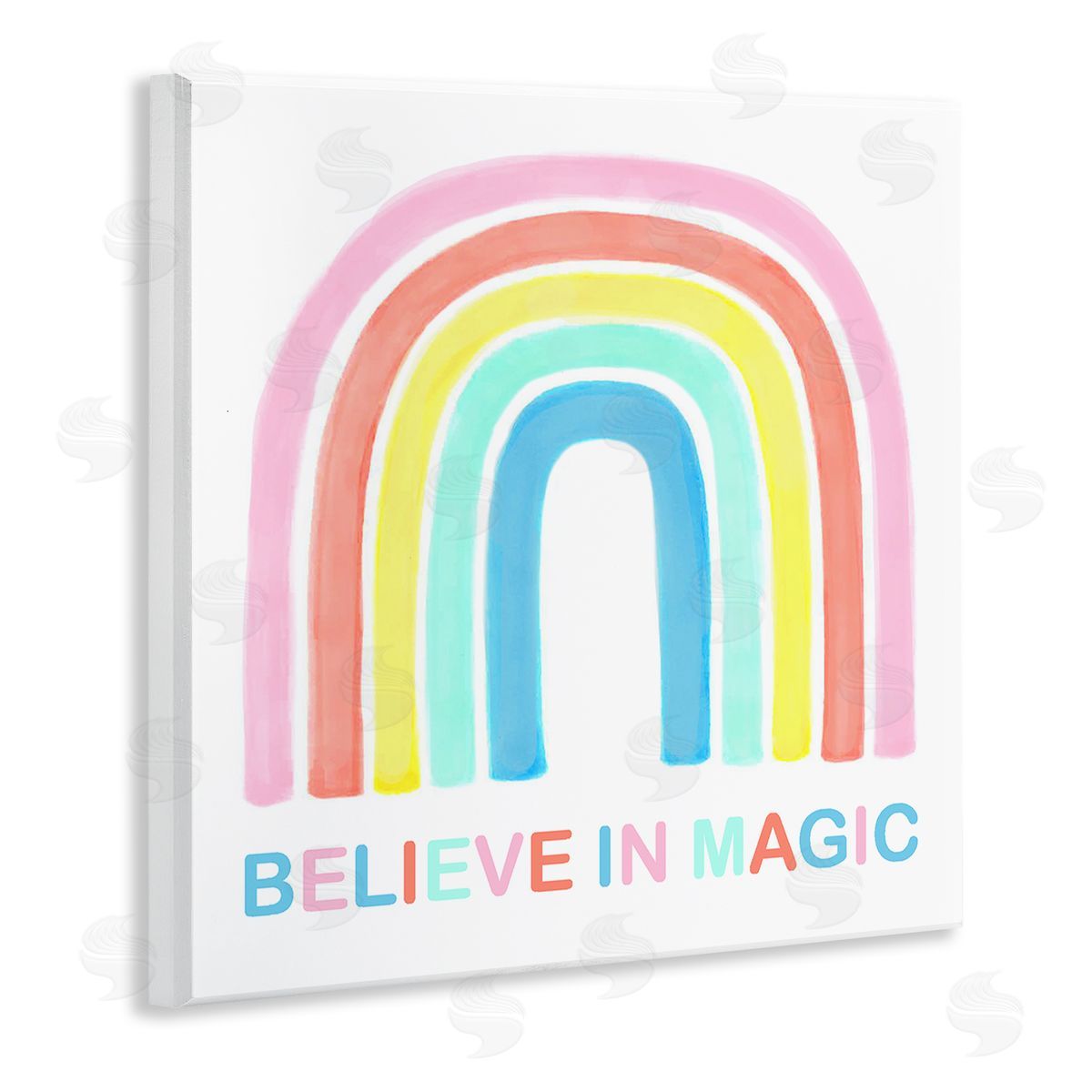 Reesa Qualia Believe In Magic Phrase Children's Vibrant Pastel Rainbow Wooden Wall Plaque Art Print
