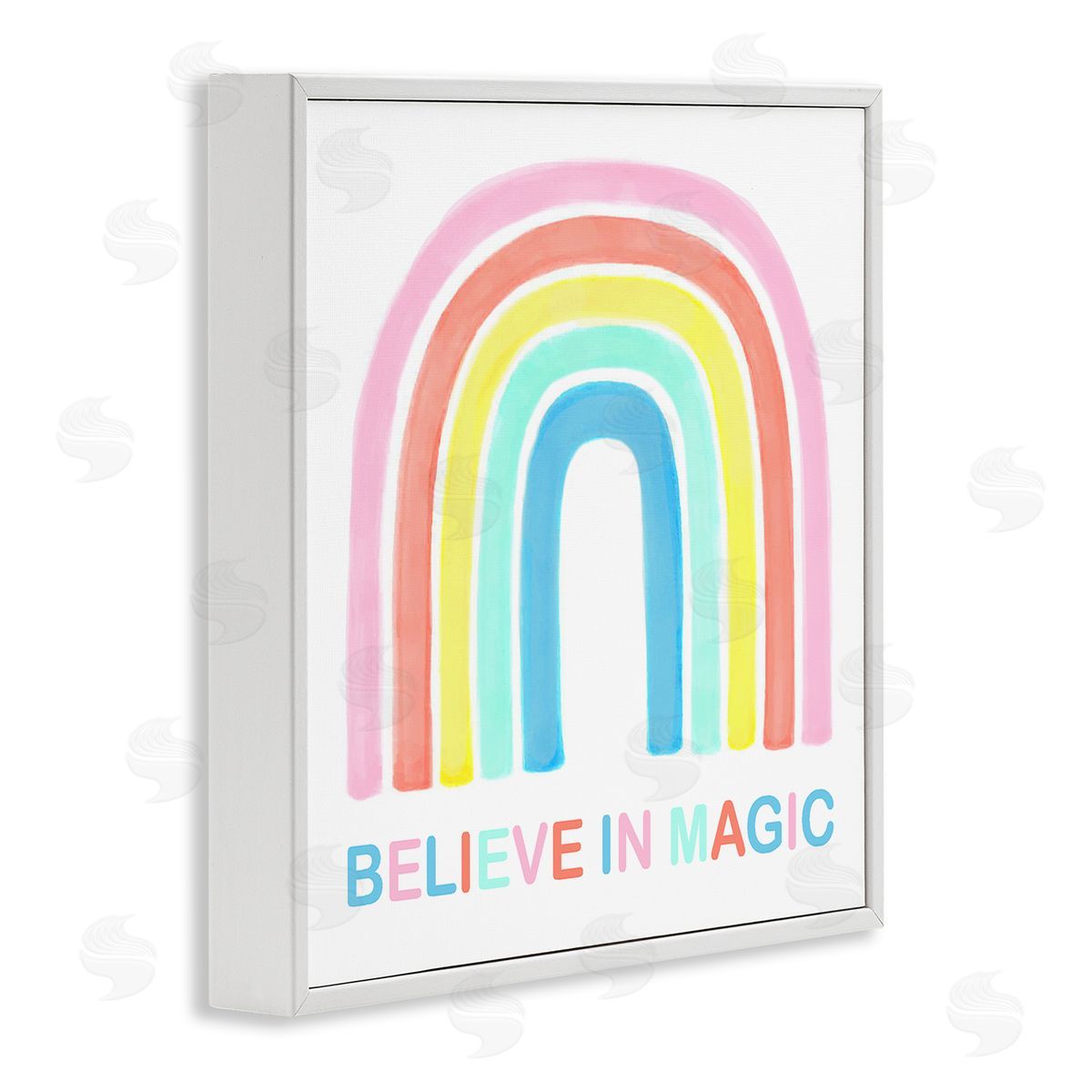 Reesa Qualia Believe In Magic Phrase Children's Vibrant Pastel Rainbow White Framed Glicee Wall Art Print