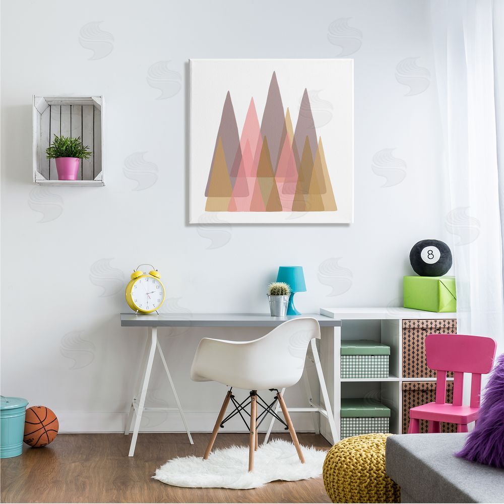 Reesa Qualia Kids' Abstract Geometric Forest Pink Brown Trees Canvas Wall Art in Room