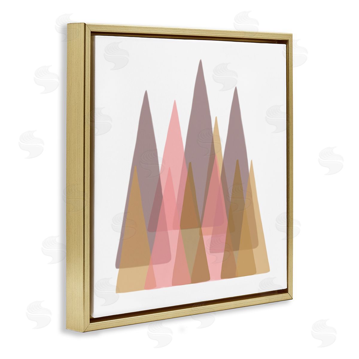 Reesa Qualia Kids' Abstract Geometric Forest Pink Brown Trees Gold Floating Frame Canvas Wall Art Print