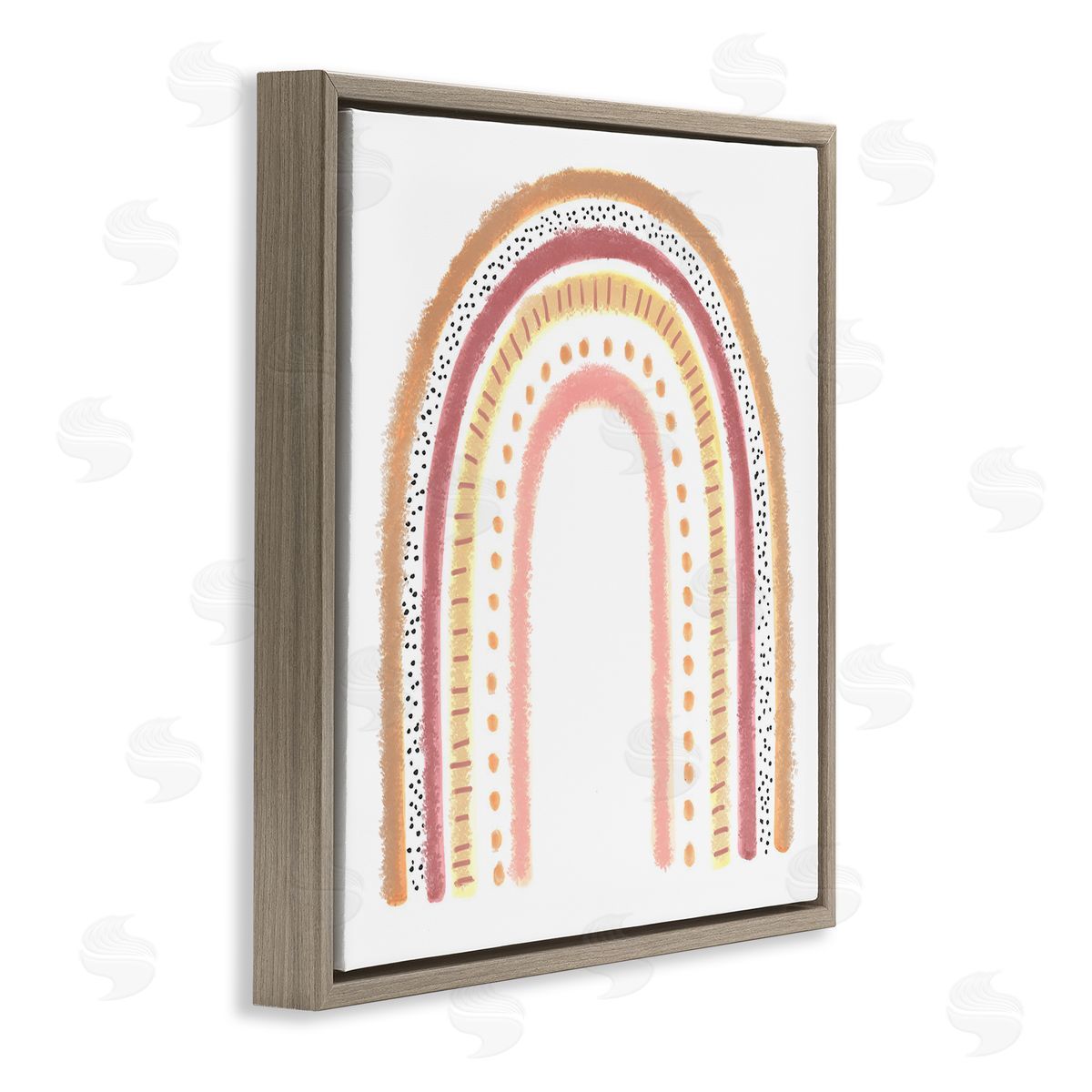 Reesa Qualia Patterned Stripe Rainbow Brown Pink Yellow Brown Floating Frame Canvas Wall Art Print