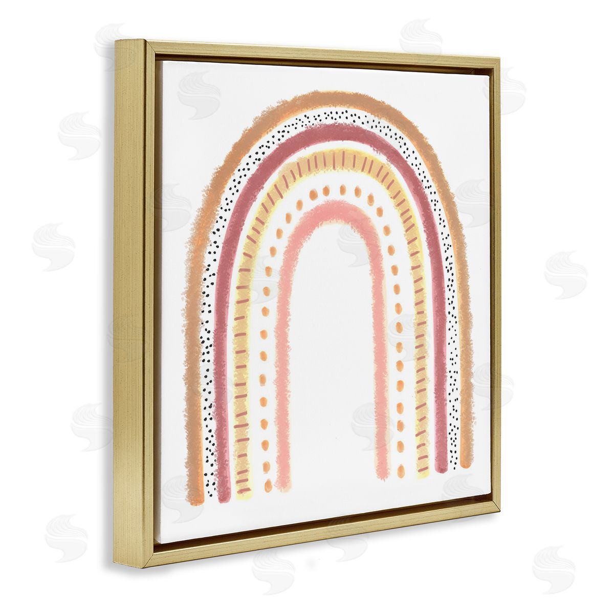 Reesa Qualia Patterned Stripe Rainbow Brown Pink Yellow Gold Floating Frame Canvas Wall Art Print