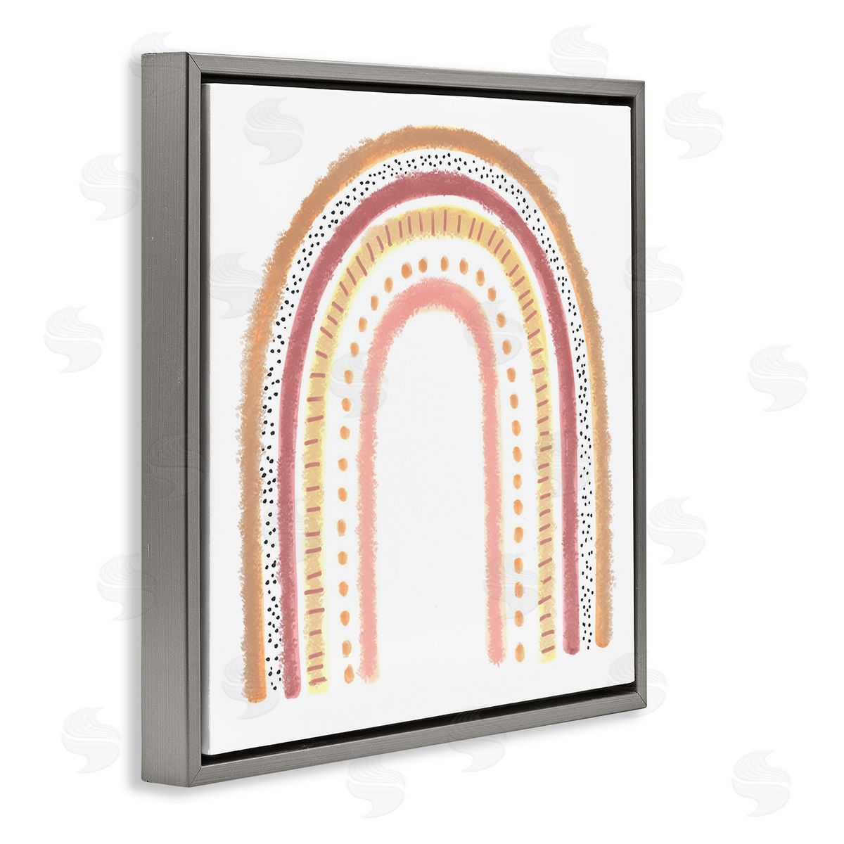 Reesa Qualia Patterned Stripe Rainbow Brown Pink Yellow Gray Floating Frame Canvas Wall Art Print