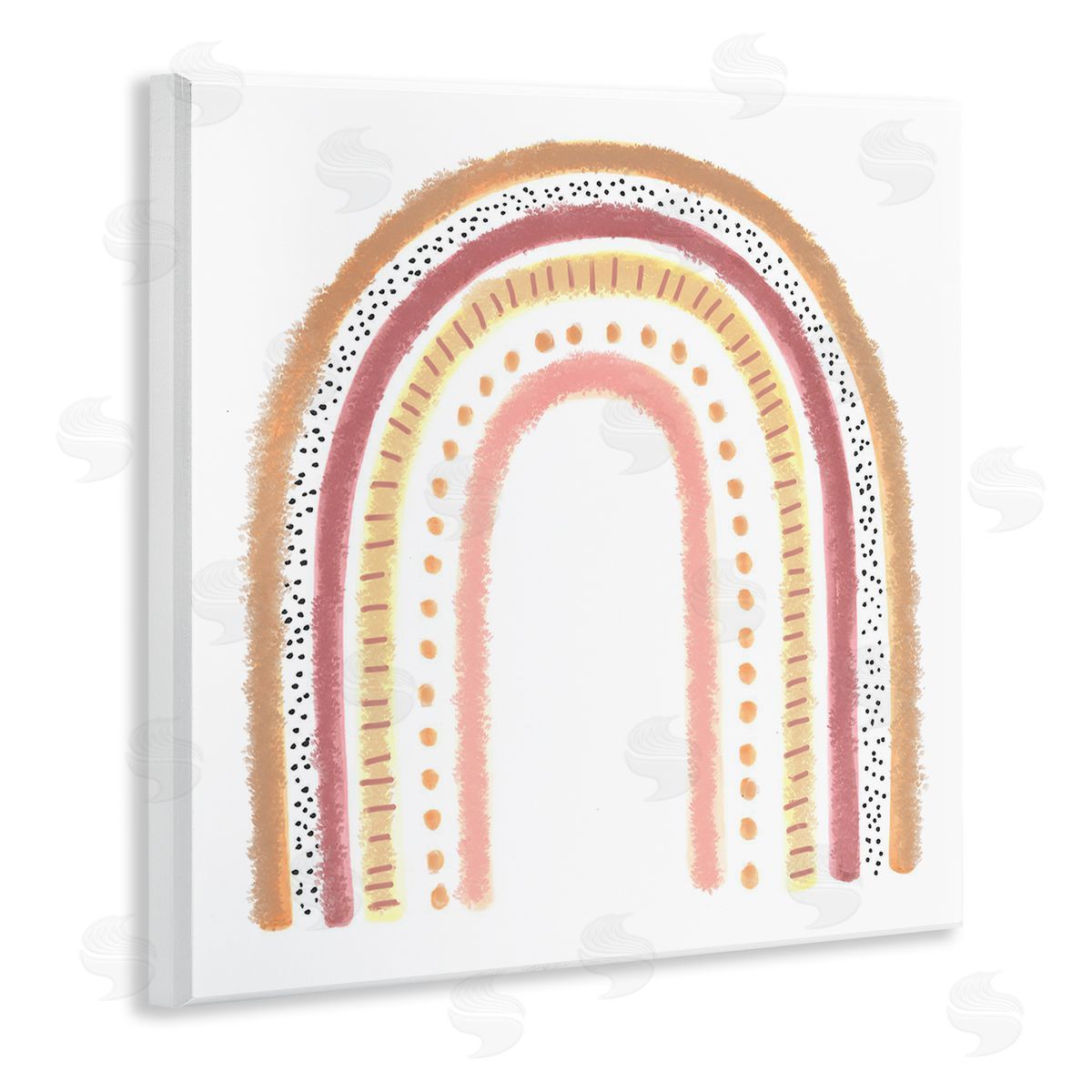 Reesa Qualia Patterned Stripe Rainbow Brown Pink Yellow Wooden Wall Plaque Art Print