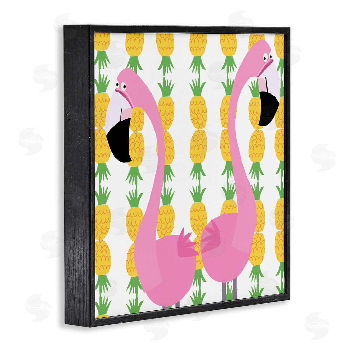 Carla Daly Kids' Pink Flamingo Pair Pineapple Stripe Pattern Black Framed Glicee Wall Art Print