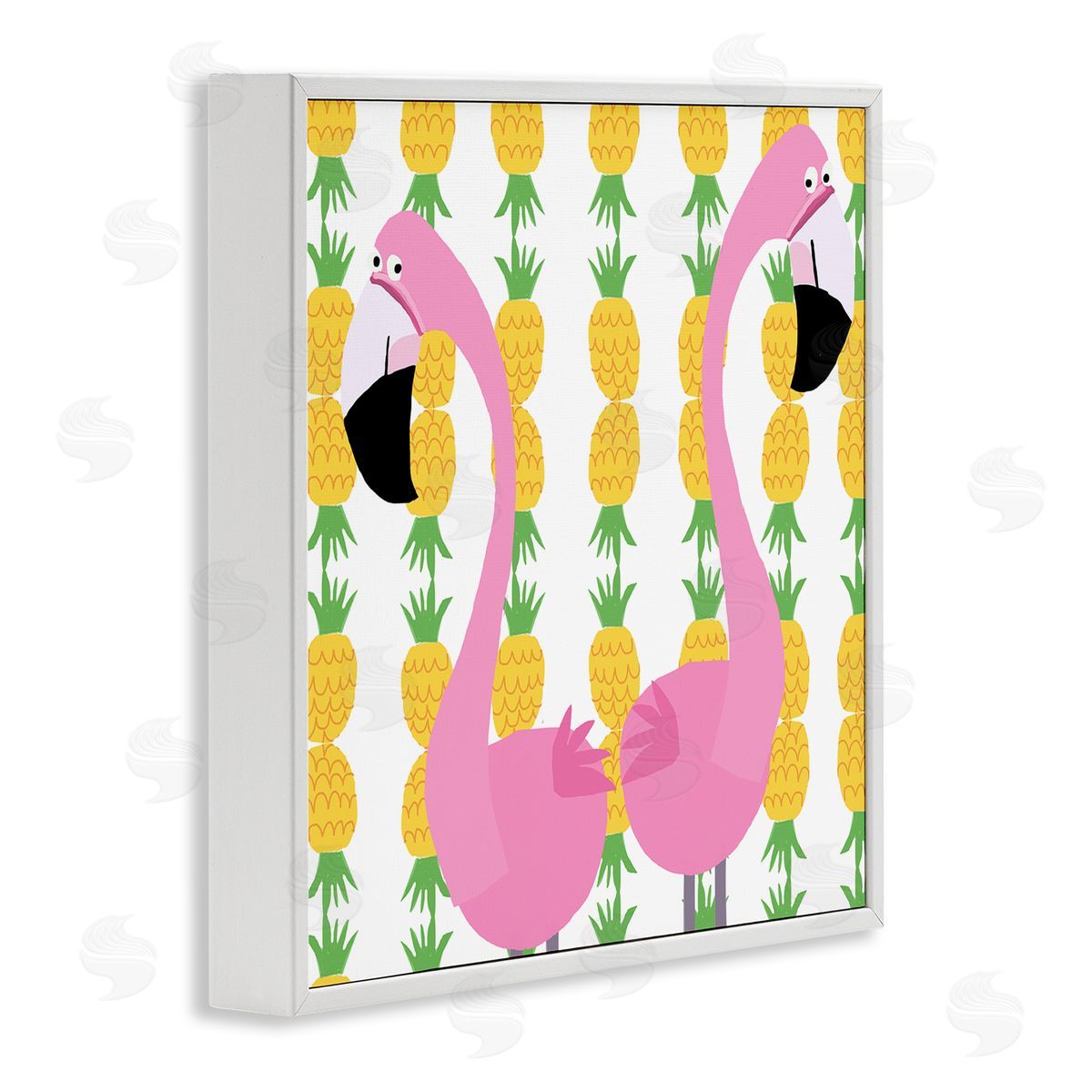 Carla Daly Kids' Pink Flamingo Pair Pineapple Stripe Pattern White Framed Glicee Wall Art Print