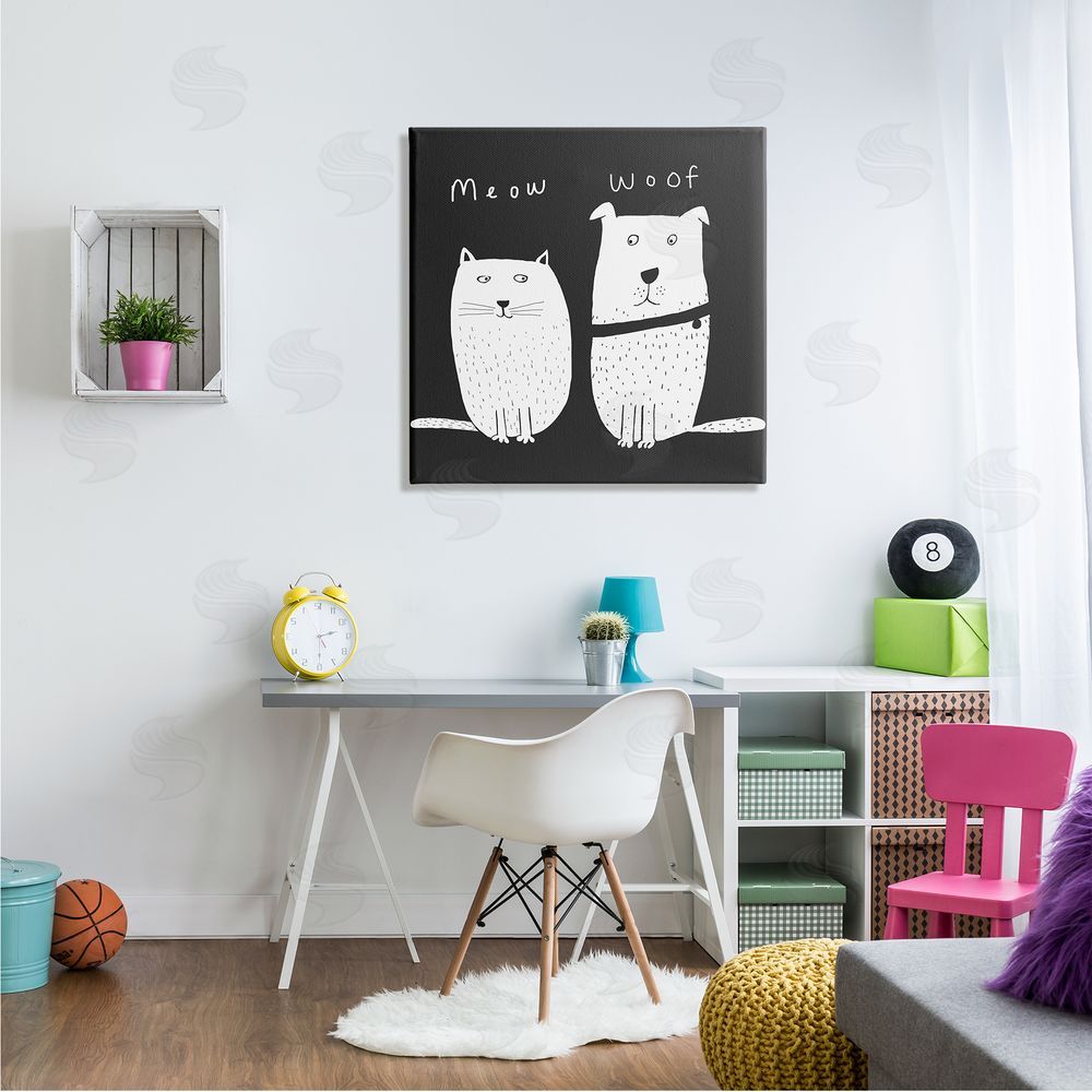 Carla Daly Kids' Cat and Dog Pet Pair Meow Woof Canvas Wall Art in Room