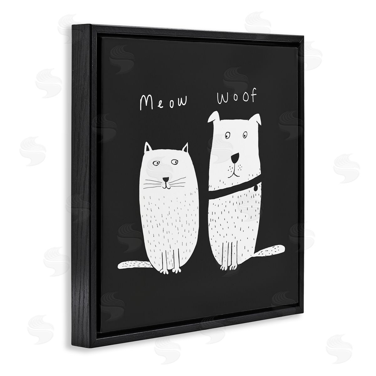 Carla Daly Kids' Cat and Dog Pet Pair Meow Woof Black Floating Frame Canvas Wall Art Print