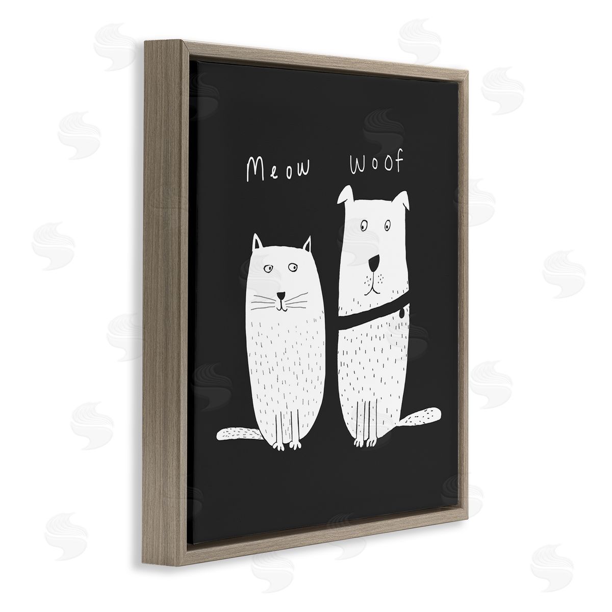 Carla Daly Kids' Cat and Dog Pet Pair Meow Woof Brown Floating Frame Canvas Wall Art Print