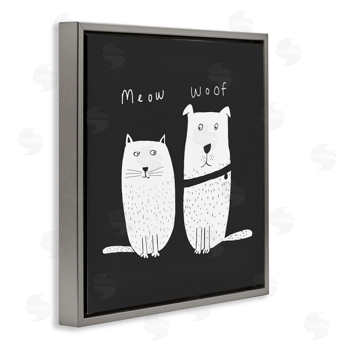 Carla Daly Kids' Cat and Dog Pet Pair Meow Woof Gray Floating Frame Canvas Wall Art Print