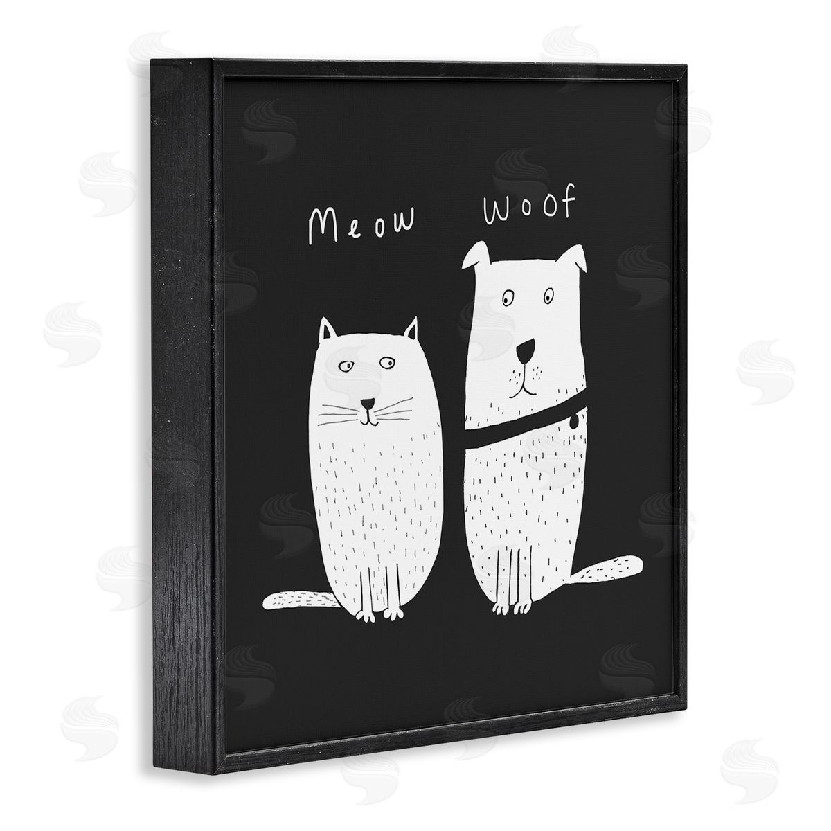 Carla Daly Kids' Cat and Dog Pet Pair Meow Woof Black Framed Glicee Wall Art Print