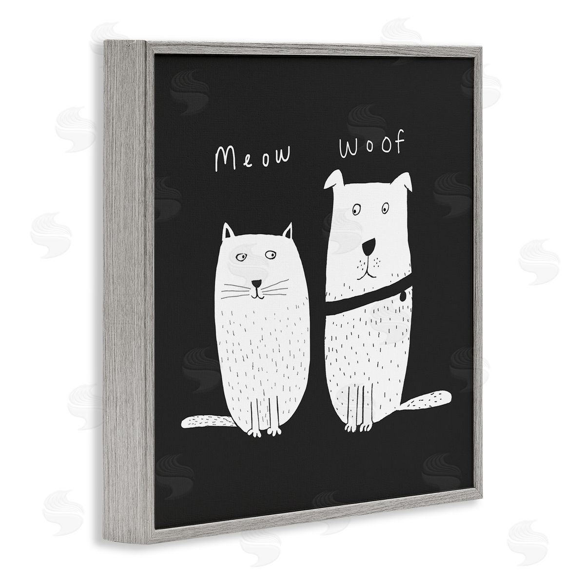Carla Daly Kids' Cat and Dog Pet Pair Meow Woof Gray Framed Glicee Wall Art Print