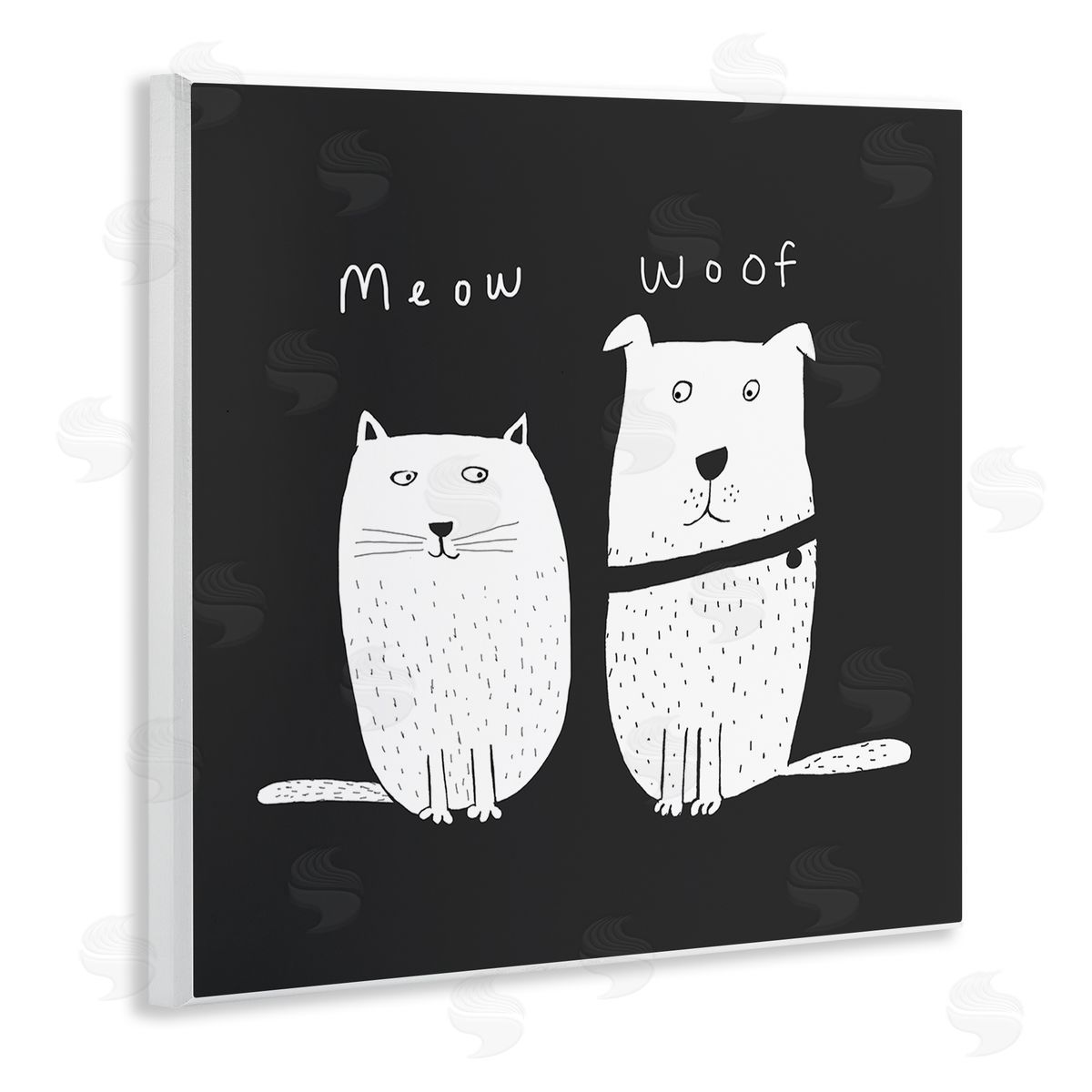 Carla Daly Kids' Cat and Dog Pet Pair Meow Woof Wooden Wall Plaque Art Print