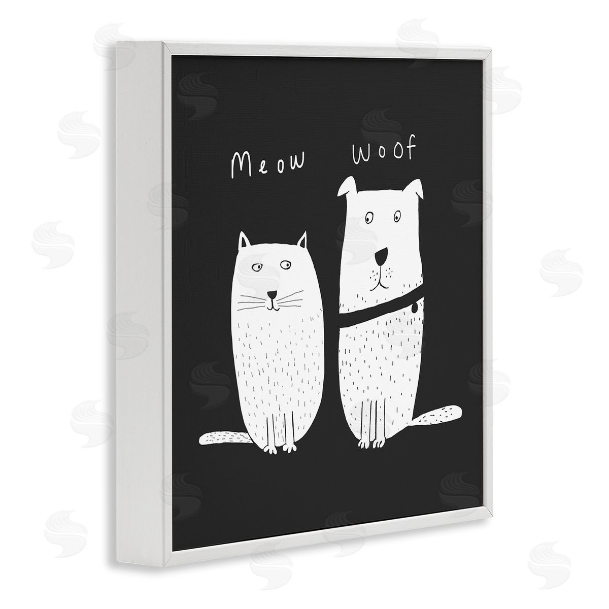 Carla Daly Kids' Cat and Dog Pet Pair Meow Woof White Framed Glicee Wall Art Print
