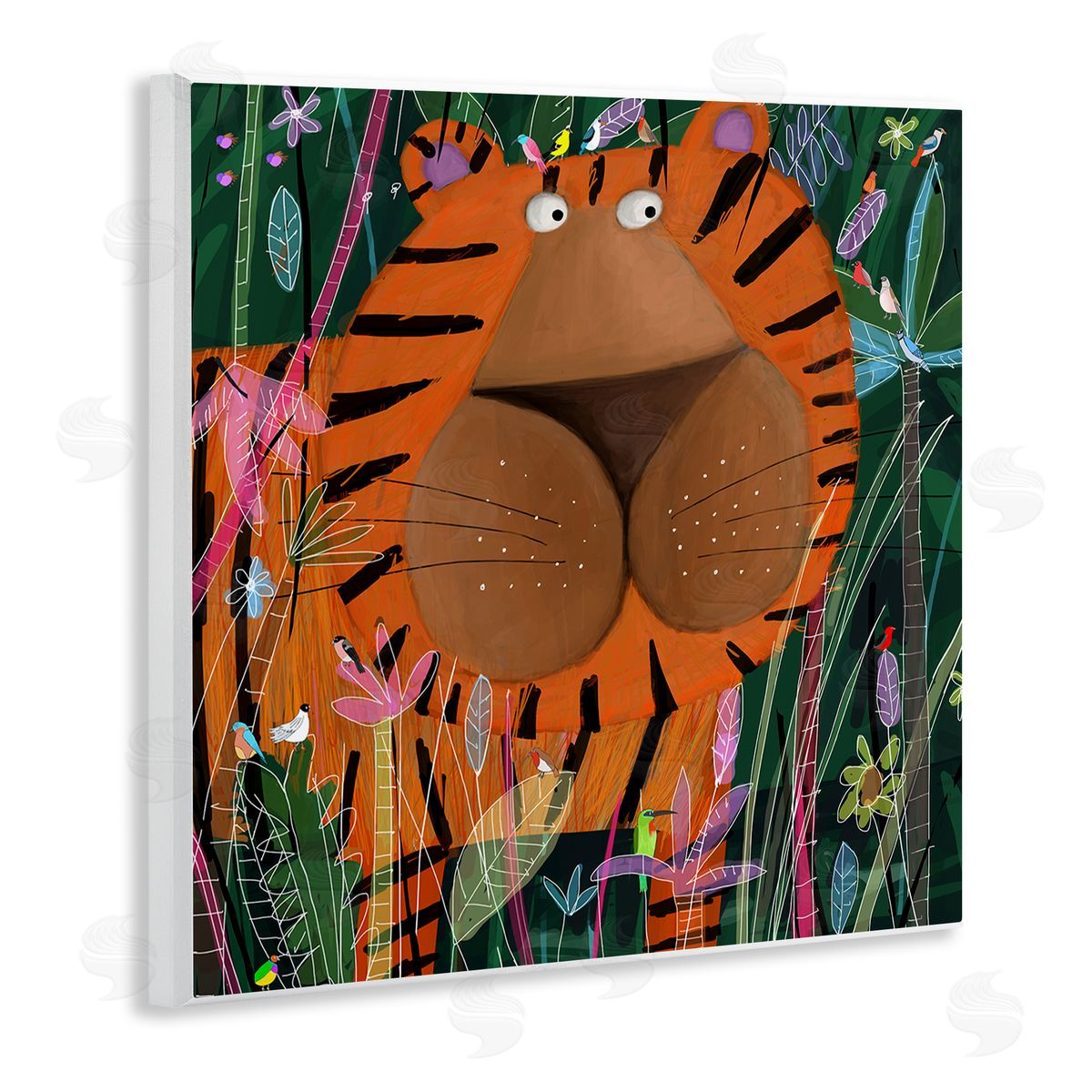 Carla Daly Children's Striped Tiger in Tropical Jungle Brush Wooden Wall Plaque Art Print