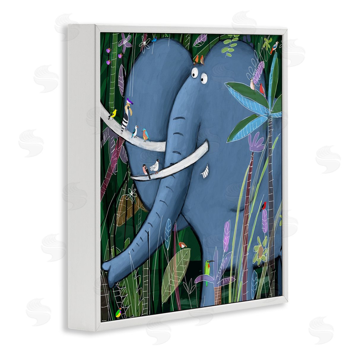 Carla Daly Elephant Safari Illustration Children's Tropical Jungle Animal White Framed Glicee Wall Art Print