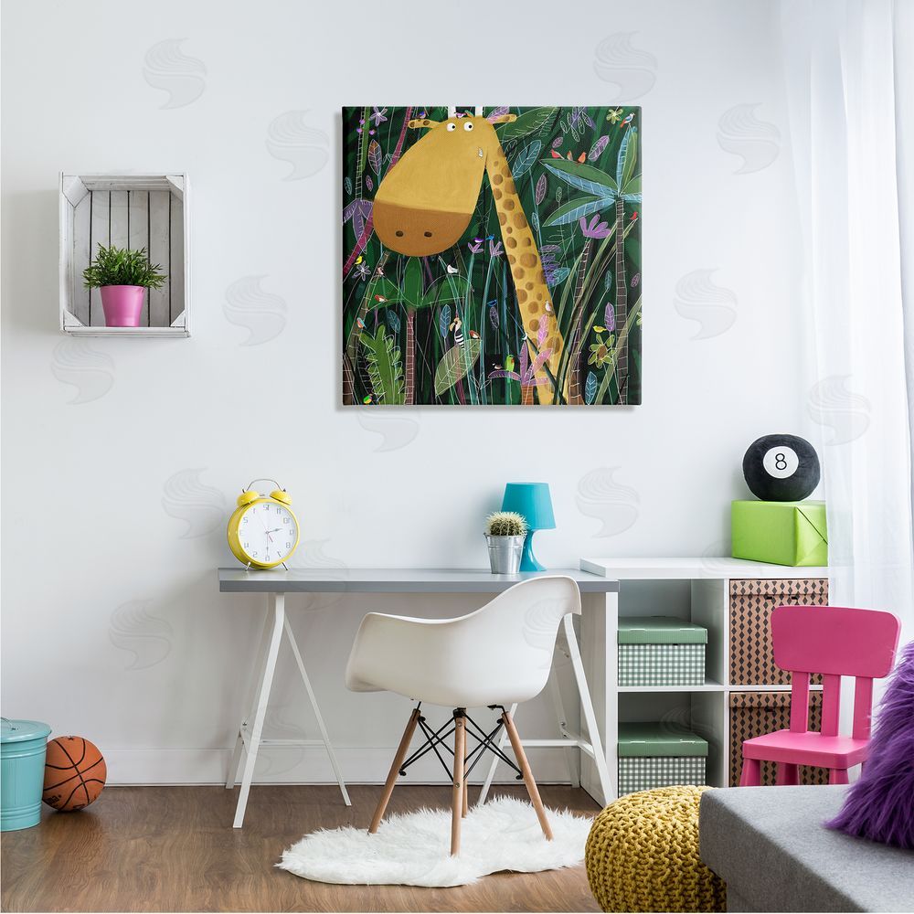 Carla Daly Kids' Polka Dot Giraffe Jungle Safari Brush Canvas Wall Art in Room