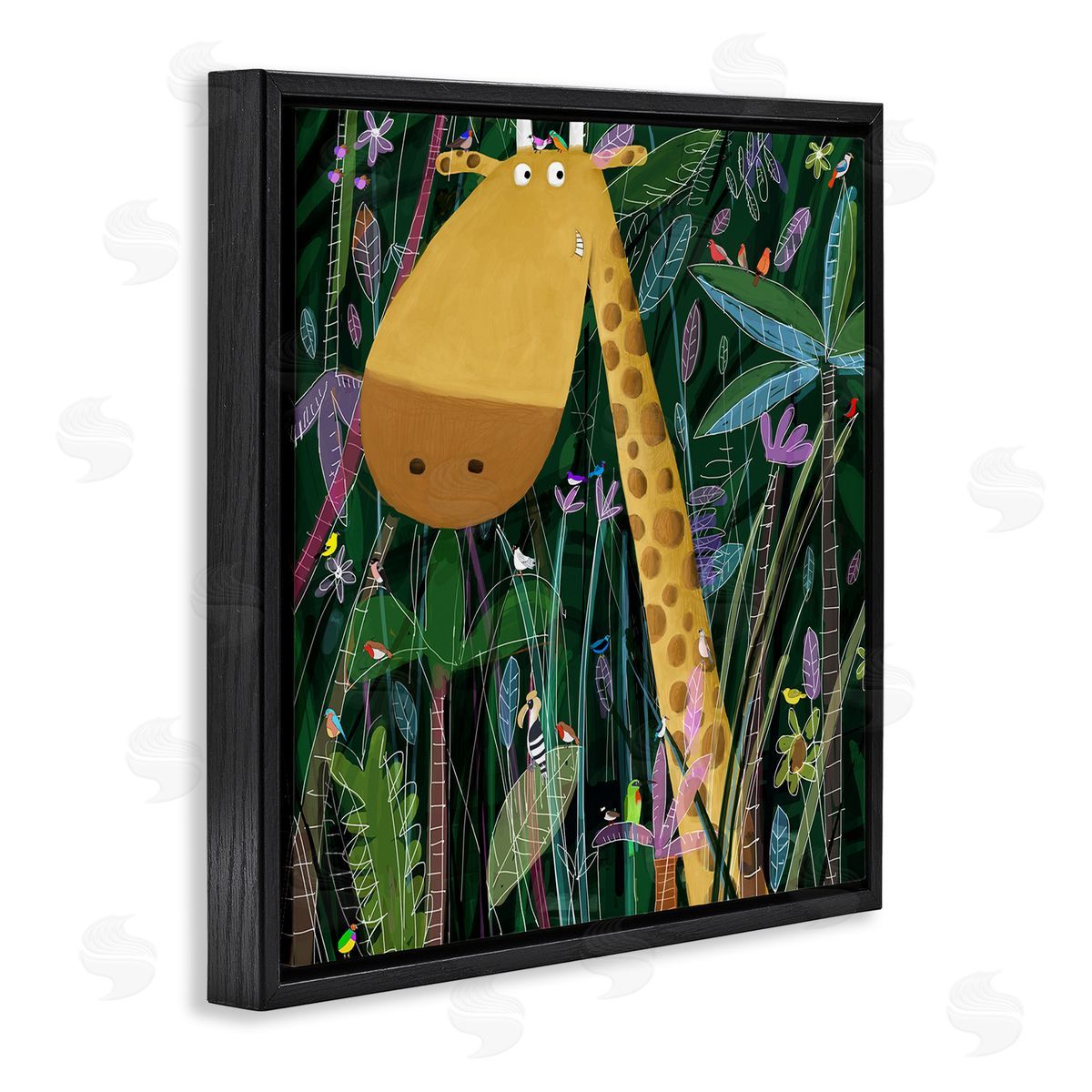 Carla Daly Kids' Polka Dot Giraffe Jungle Safari Brush Black Floating Frame Canvas Wall Art Print