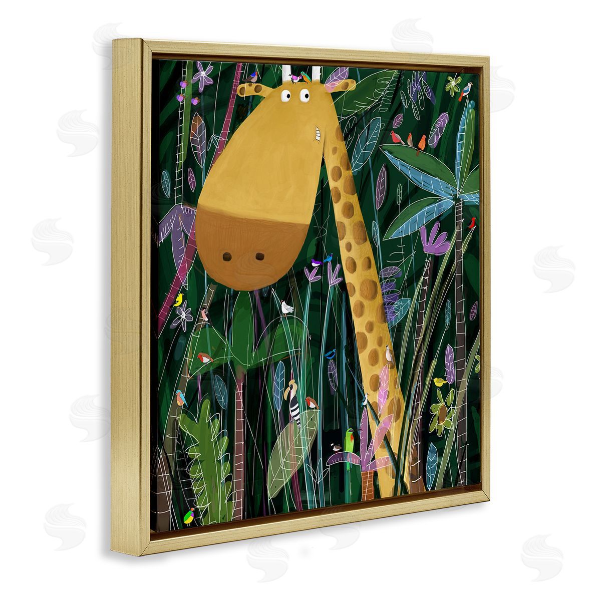 Carla Daly Kids' Polka Dot Giraffe Jungle Safari Brush Gold Floating Frame Canvas Wall Art Print