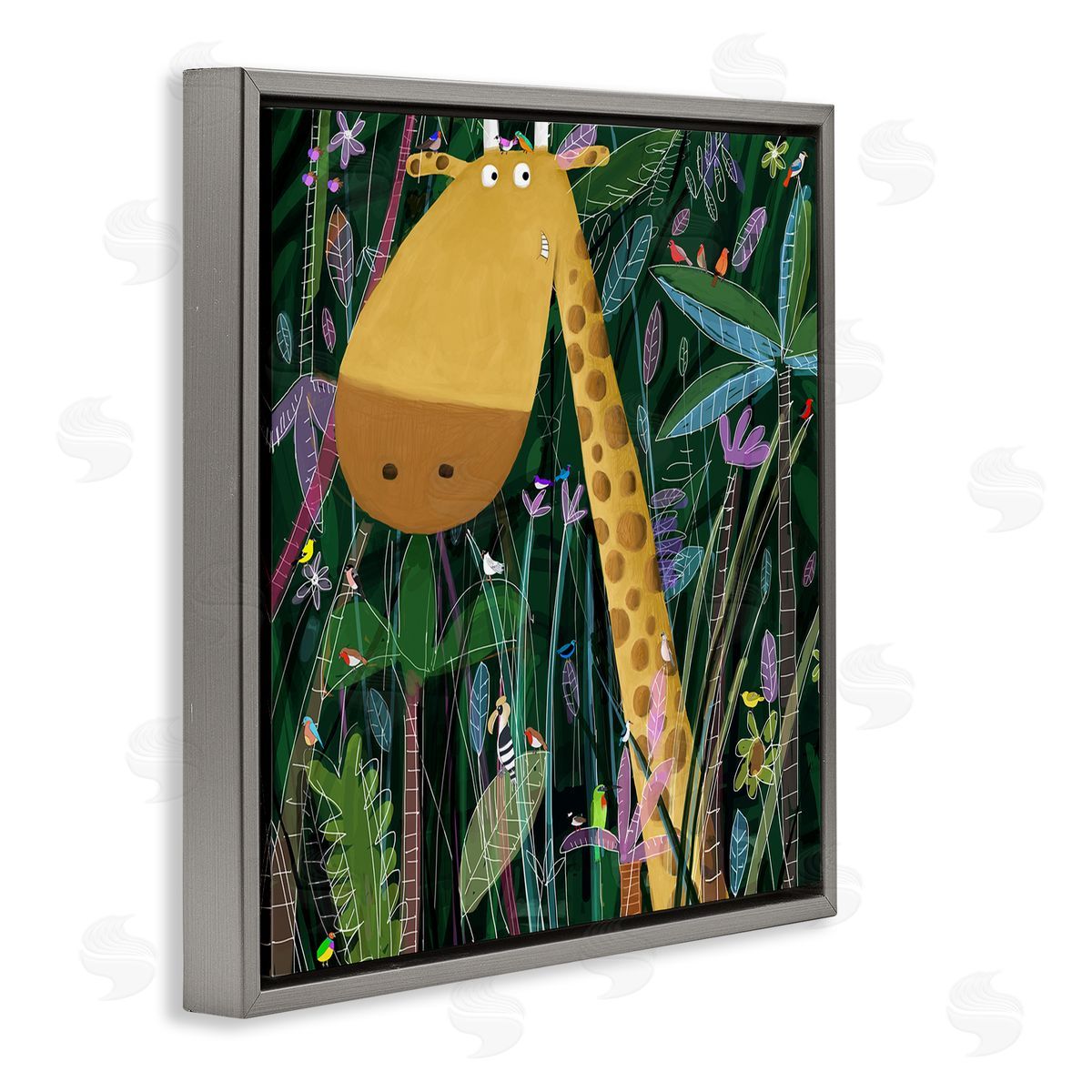 Carla Daly Kids' Polka Dot Giraffe Jungle Safari Brush Gray Floating Frame Canvas Wall Art Print