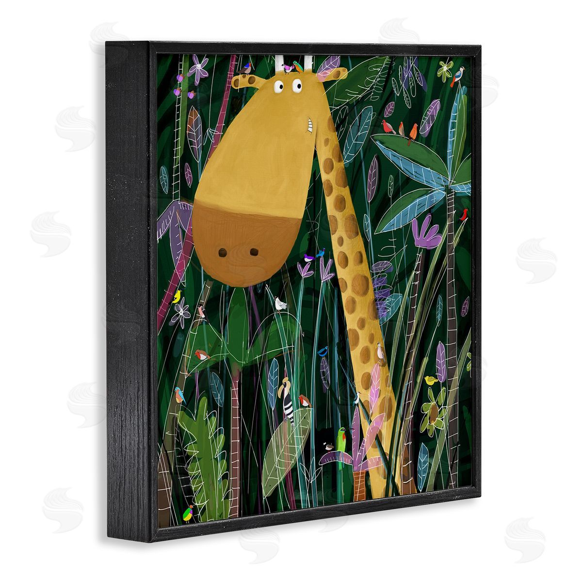Carla Daly Kids' Polka Dot Giraffe Jungle Safari Brush Black Framed Glicee Wall Art Print