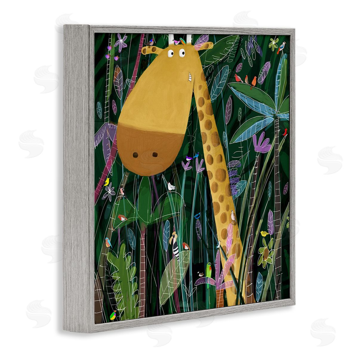 Carla Daly Kids' Polka Dot Giraffe Jungle Safari Brush Gray Framed Glicee Wall Art Print