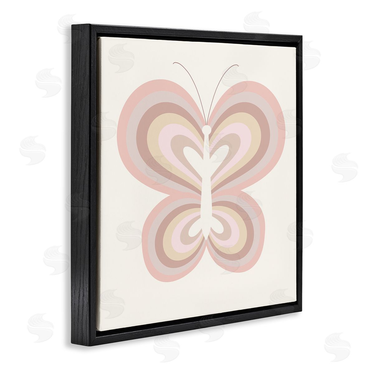 Stupell Studio Kids' Pink Butterfly Illustration Striped Rainbow Wings Black Floating Frame Canvas Wall Art Print