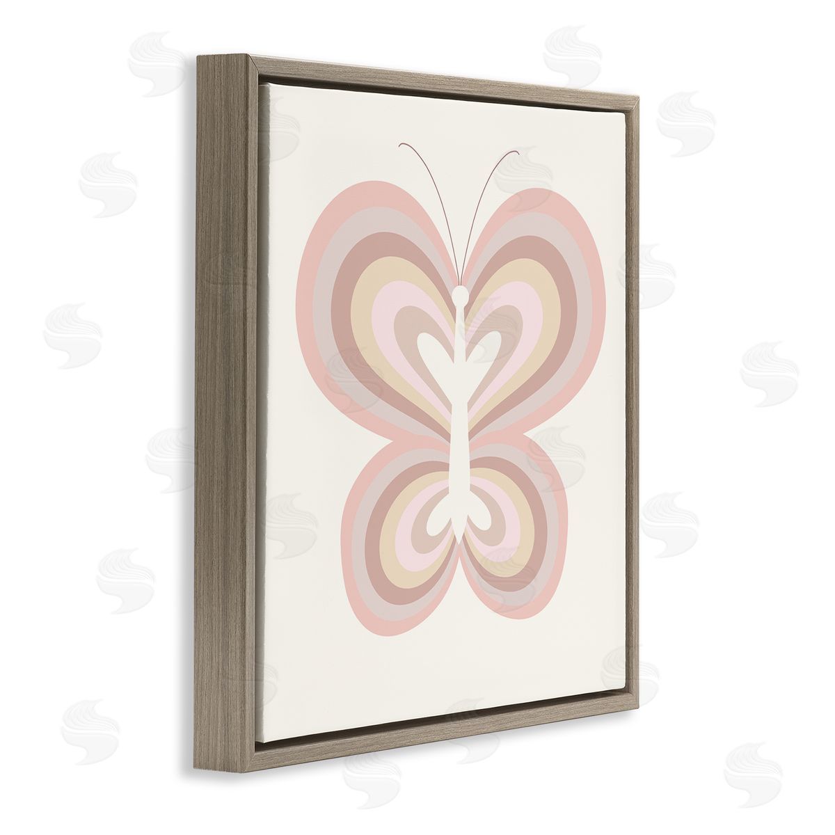 Stupell Studio Kids' Pink Butterfly Illustration Striped Rainbow Wings Brown Floating Frame Canvas Wall Art Print