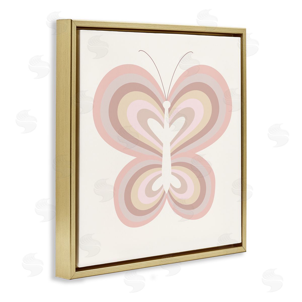 Stupell Studio Kids' Pink Butterfly Illustration Striped Rainbow Wings Gold Floating Frame Canvas Wall Art Print