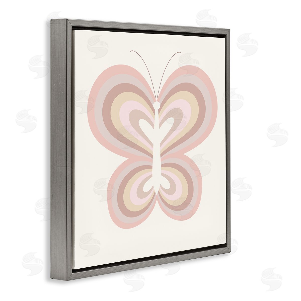 Stupell Studio Kids' Pink Butterfly Illustration Striped Rainbow Wings Gray Floating Frame Canvas Wall Art Print