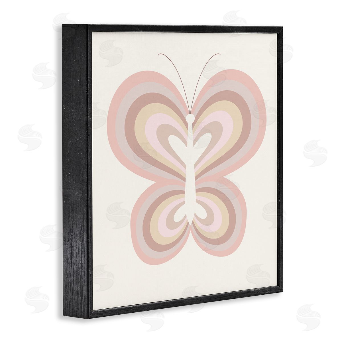 Stupell Studio Kids' Pink Butterfly Illustration Striped Rainbow Wings Black Framed Glicee Wall Art Print