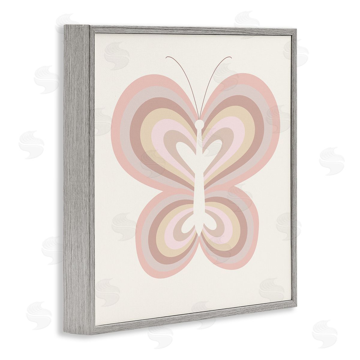 Stupell Studio Kids' Pink Butterfly Illustration Striped Rainbow Wings Gray Framed Glicee Wall Art Print