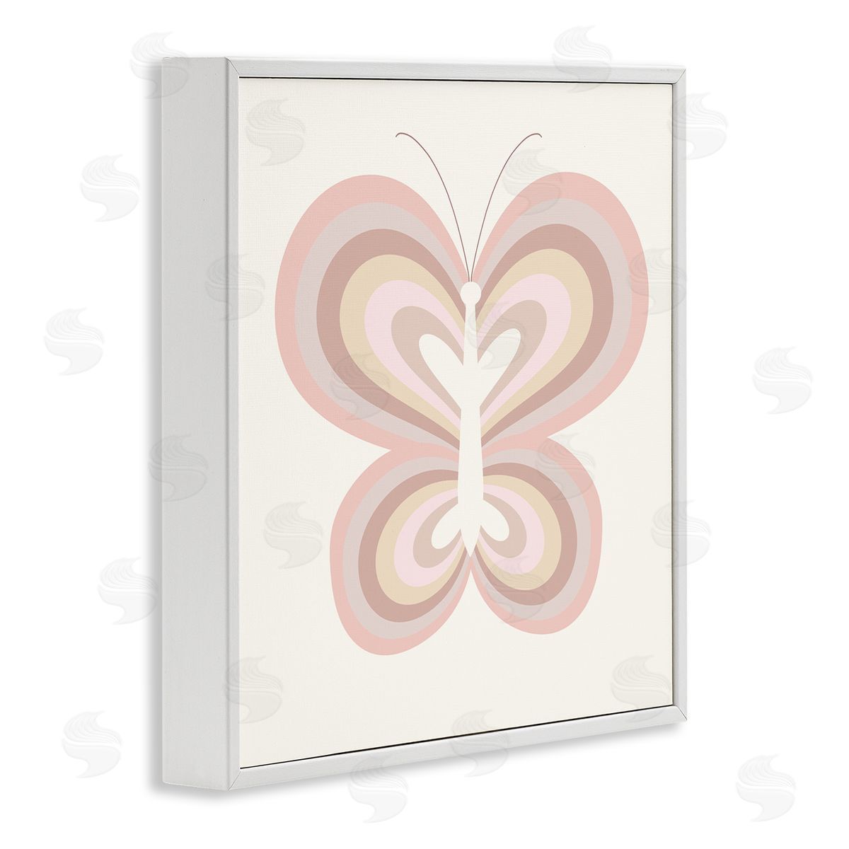 Stupell Studio Kids' Pink Butterfly Illustration Striped Rainbow Wings White Framed Glicee Wall Art Print