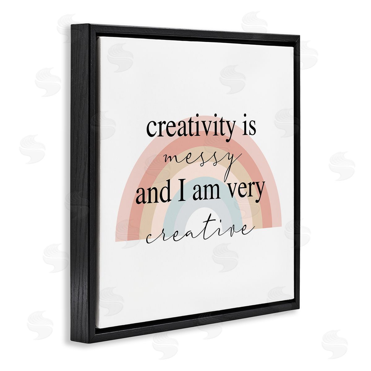 Stupell Studio Creativity is Messy Funny Phrase Boho Tone Rainbow Black Floating Frame Canvas Wall Art Print