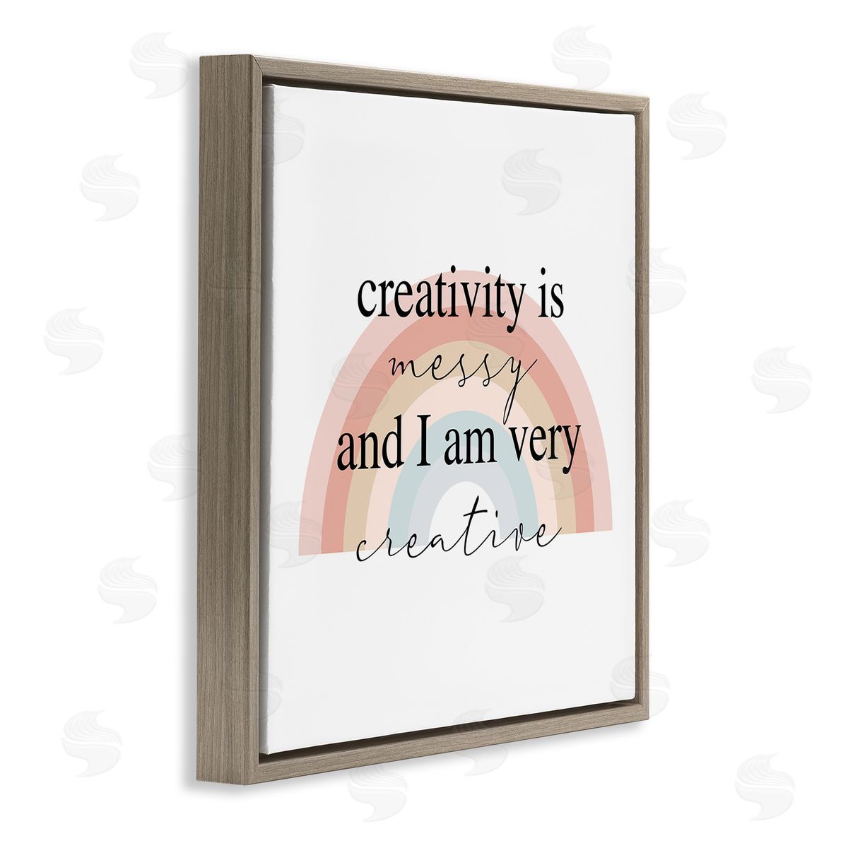 Stupell Studio Creativity is Messy Funny Phrase Boho Tone Rainbow Brown Floating Frame Canvas Wall Art Print