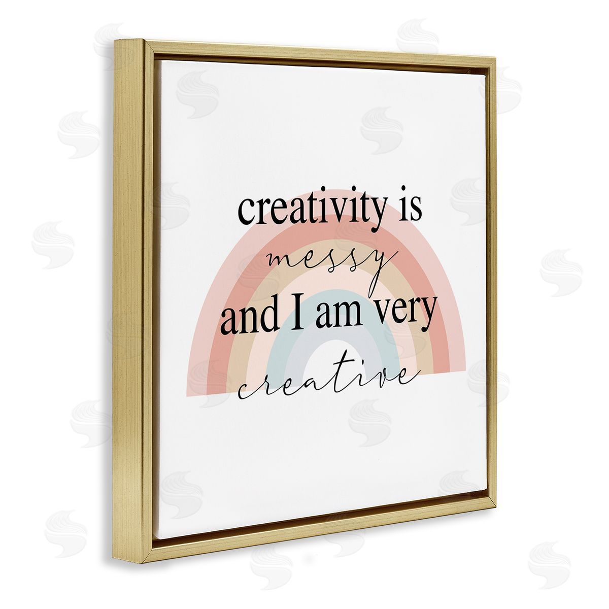 Stupell Studio Creativity is Messy Funny Phrase Boho Tone Rainbow Gold Floating Frame Canvas Wall Art Print