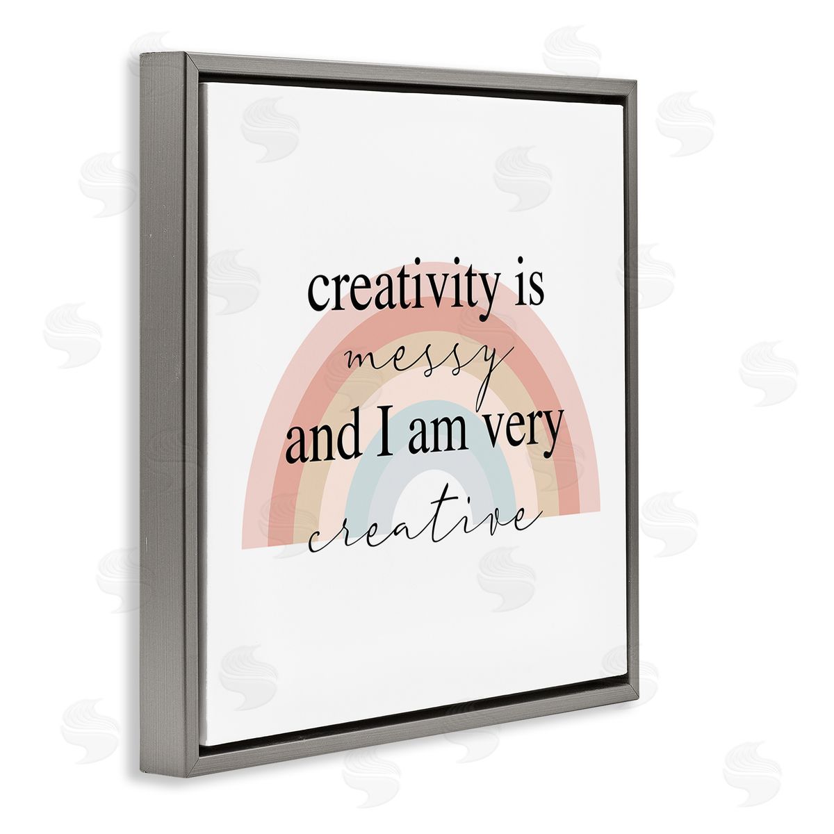 Stupell Studio Creativity is Messy Funny Phrase Boho Tone Rainbow Gray Floating Frame Canvas Wall Art Print
