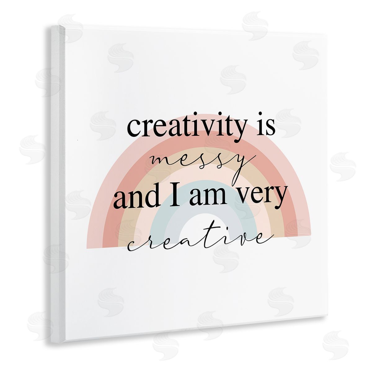 Stupell Studio Creativity is Messy Funny Phrase Boho Tone Rainbow Wooden Wall Plaque Art Print