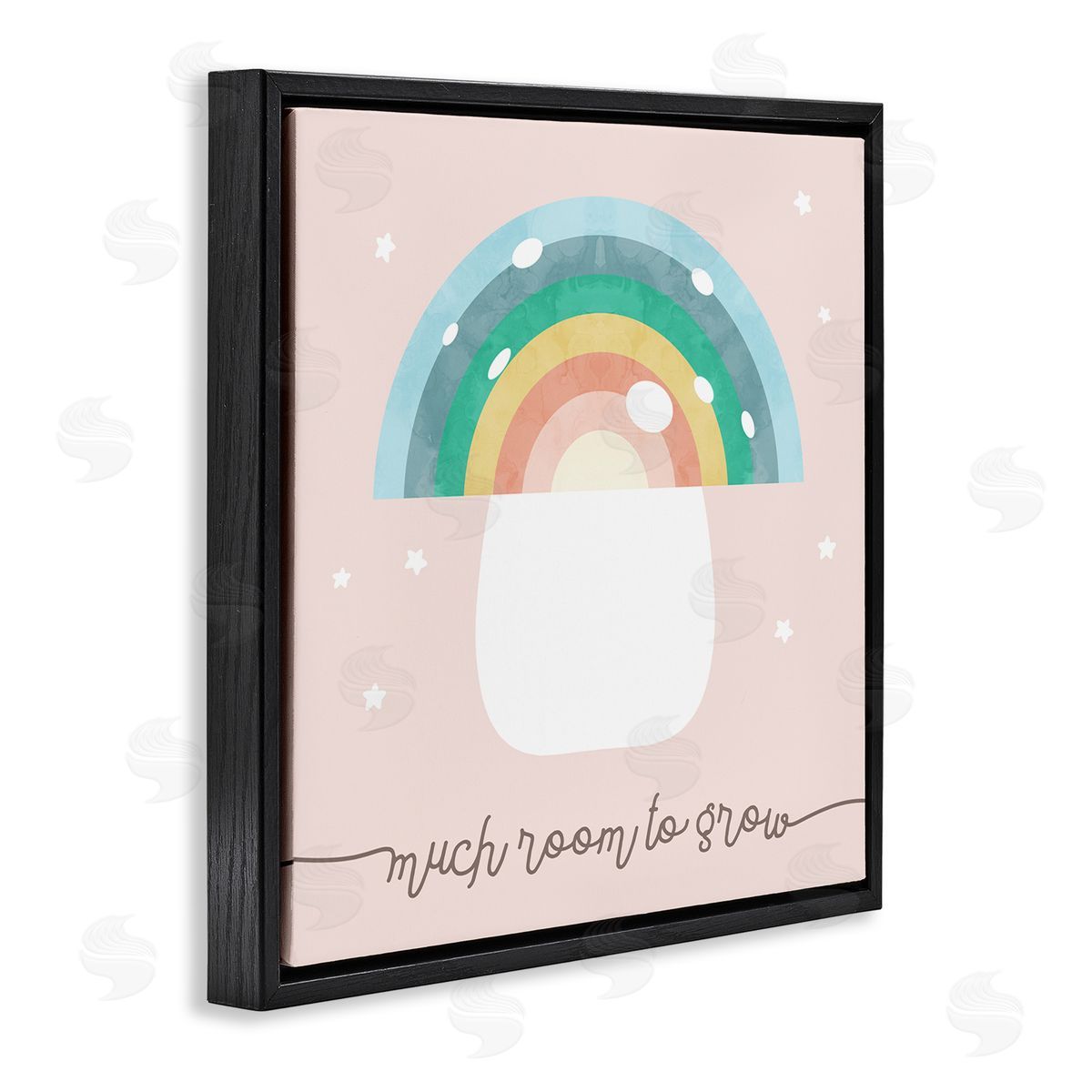 Stupell Studio Much Room to Grow Phrase Kids' Rainbow Mushroom Black Floating Frame Canvas Wall Art Print