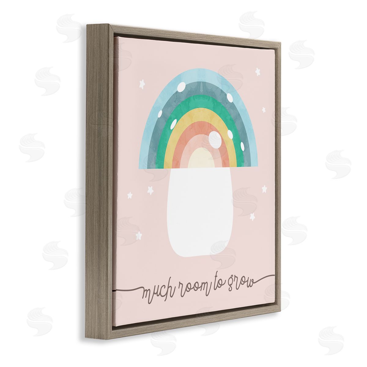 Stupell Studio Much Room to Grow Phrase Kids' Rainbow Mushroom Brown Floating Frame Canvas Wall Art Print