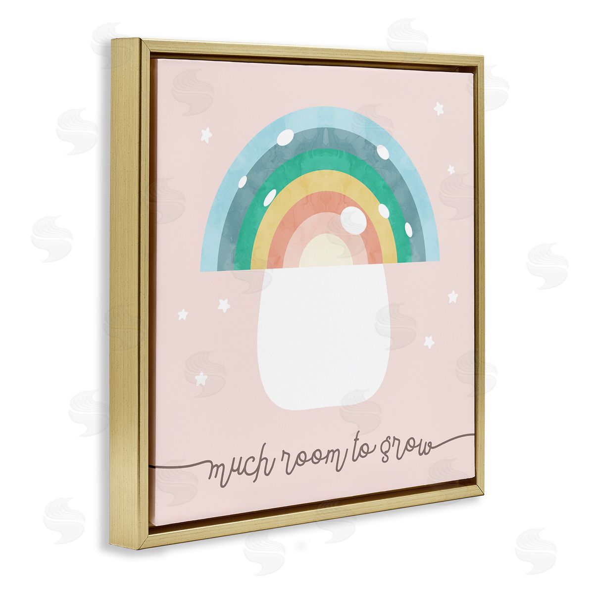 Stupell Studio Much Room to Grow Phrase Kids' Rainbow Mushroom Gold Floating Frame Canvas Wall Art Print